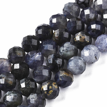 Natural Iolite/Cordierite/Dichroite Beads Strands, Faceted, Round, 6.5mm, Hole: 1mm, about 63~64pcs/strand, 15.35 inch~15.55 inch(39cm~39.5cm)