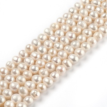 Natural Cultured Freshwater Pearl Beads Strands, Round, Bisque, 7~8x7.5~9mm, Hole: 0.6mm, about 48pcs/strand, 14.17 inch(36cm)