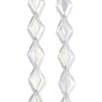 Electroplate Glass Beads Strands, Rhombus, AB Color, Clear AB, 15x10x5mm, Hole: 1mm, about 43pcs/strand, 25.39''(64.5cm)