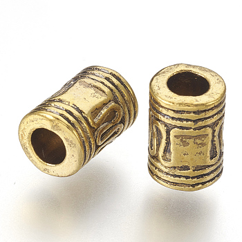 Tibetan Style Alloy Beads, Lead Free & Nickel Free & Cadmium Free, Antique Golden, Column, 10x7mm, Hole: 4mm