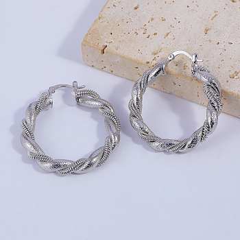 Circular Twisted Brass Hoop Earrings, Platinum, 41.7x38mm