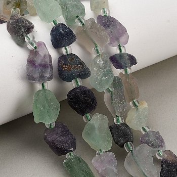 Raw Rough Natural Rainbow Fluorite Beads Strands, Nuggets, with Seed Beads, 11~28x9~13x6~10mm, Hole: 1mm, about 24~29pcs/strand, 14.96''(38cm)~15.75''(40cm)