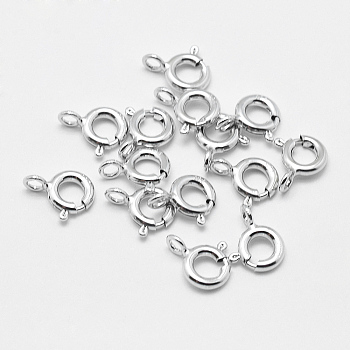 Rhodium Plated 925 Sterling Silver Spring Ring Clasps, Ring, with 925 Stamp, Platinum, 7x6x1mm, Hole: 1.5mm