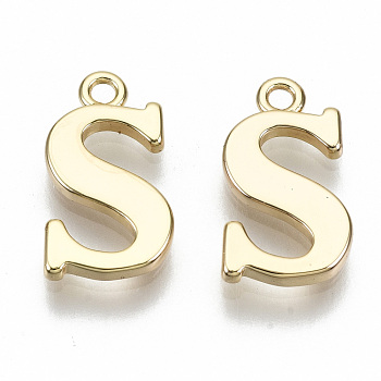 Brass Charms, Nickel Free, Letter, Real 18K Gold Plated, Letter.R, S: 13x7.5x1.5mm, Hole: 1.2mm