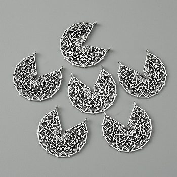 Tibetan Style Alloy Chandelier Component Links, Fan, Antique Silver, 32.5x34.5x1.2mm, Hole: 1.5mm