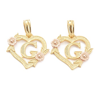 Real 18K Gold Plated Brass  Pendants, Heart with Alphabet, Letter.G, 18x20x3mm, Hole: 6.5x3mm
