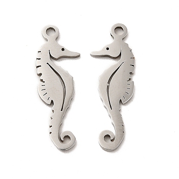 201 Stainless Steel Pendants, Sea Horse Charm, Stainless Steel Color, 21.3x7x0.9mm, Hole: 1.4mm