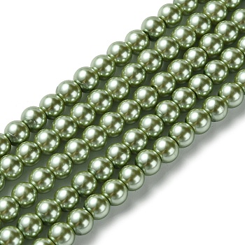 Eco-Friendly Dyed Glass Pearl Beads Strands, Grade A, Round, Cotton Cord Threaded, Dark Sea Green, 6mm, Hole: 1.2~1.5mm, about 70pcs/strand, 15.7 inch