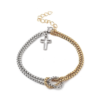 New stainless steel gold square bead chain cross double-layer chain bracelet for men and women's bracelets