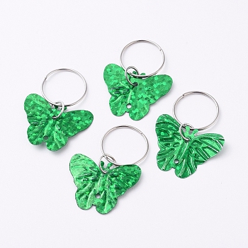 Plastic Paillette/Sequin Hair Braid Rings Pendants, Hair Clip Headband Accessories, Butterfly, Lime Green, 28mm