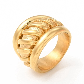 Ion Plating(IP) 304 Stainless Steel Finger Rings for Women Men, Striped Wide Band Rings, Real 18K Gold Plated, Inner Diameter: 17mm, 6.5~17mm