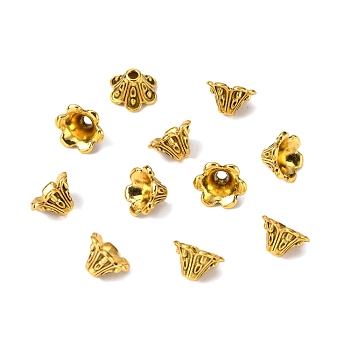 Alloy Bead Cap, 6-Petal, Flower, Antique Golden, 9x5mm, Hole: 1.5mm