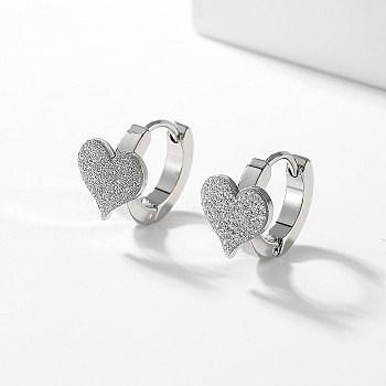 Non-Tarnish Fashionable Classic Heart Stainless Steel Hoop Earrings for Women, Stainless Steel Color