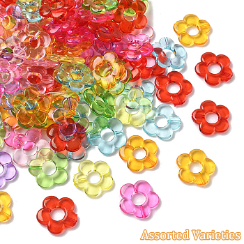 120Pcs Transparent Acrylic Bead Frame, Flower, Mixed Color, 18x19x4mm, Hole: 1.2mm, Inner Diameter: 6mm