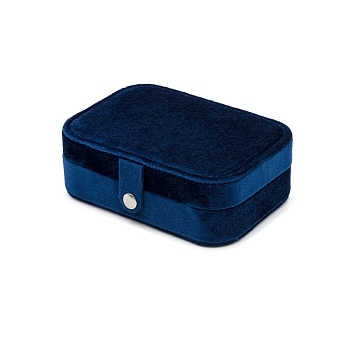 Rectangle Velvet Travel Portable Jewelry Case with Mirror Inside, for Necklaces, Rings, Earrings and Pendants, Dark Blue, 11.5x16x5cm