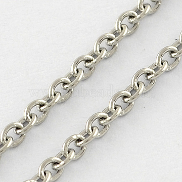 316 Surgical Stainless Steel Cable Chains, Soldered, Oval, Stainless Steel Color, 2x1.5x0.4mm(X-CHS-R003-0.4mm)