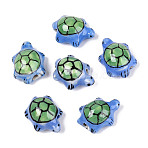 Handmade Porcelain Beads, Hand Painted Ceramic Beads, Tortoise, Famille Rose Porcelain, Dark Sea Green, 19~20.5x14~14.5x9~9.5mm, Hole: 1.6~2mm(PORC-T133-15B)