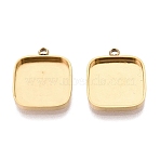 304 Stainless Steel Pendant Cabochon Component, Square, Ion Plating(IP), Real 18K Gold Plated, Tray: 12x12mm, 15.5x13x2mm, Hole: 1.5mm(STAS-Q113-21A-G)