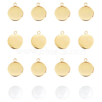 DIY Pendant Making Kits, with Flat Round 304 Stainless Steel Pendant Cabochon Settings, Plain Edge Bezel Cups, Transparent Glass Cabochons, Golden, Cabochon Settings: Tray: 20mm, 27x22x2mm, hole: 3mm, 20pcs/set(DIY-UN0001-56)
