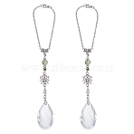 2Pcs Glass Teardrop & Lotus Alloy & Natural Chrysoprase Pendant Decorations, with 304 Stainless Steel Chains for Car Rearview Mirror Hanging Ornaments, 195mm(HJEW-WH00101)