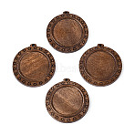 Schima Wood Carved Pendant Cabochon Settings, Flat Round, Dyed, Sienna, 46.5x44x5mm, Hole: 2.2~2.5mm, Tray Size: 29.5~30mm(WOOD-N022-04)