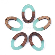 Resin & Walnut Wood Links connectors, Oval, Medium Turquoise, 28.5x19.5x3~4mm, Hole: 1.8mm(RESI-S367-08I)