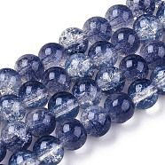 Transparent Crackle Baking Painted Glass Beads Strands, Imitation Opalite, Round, Slate Blue, 10x9.5mm, Hole: 1.4mm, about 80pcs/strand, 30.87 inch(78.4cm)(DGLA-T003-01C-02)