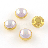 ABS Plastic Imitation Pearl Sewing Buttons, AB Color, with Brass Findings, Lavender, Golden, 12~12.5x7mm, Hole: 1mm(BUTT-S005-12mm-01)