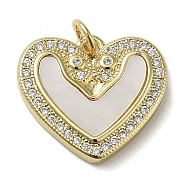 Brass Micro Pave Cubic Zirconia Pendants, with Shell, Heart, Real 18K Gold Plated, 16x18x3mm, Hole: 3.4mm(KK-Q808-09G)