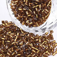 Grade A Glass Seed Beads, Hexagon(Two Cut), Silver Lined, Goldenrod, 1.5~2.5x1.5~2mm, Hole: 0.8mm, about 2100pcs/bag, 450g/bag(SEED-S022-04A-21)