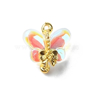 Glass Pendants, with Alloy Findings, Butterfly, Golden, Colorful, 15.5x14.5x7.5mm, Hole: 1.5mm(GLAA-I054-01B)