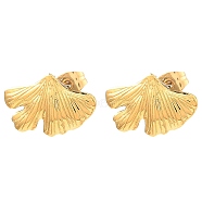 304 Stainless Steel Stud Earrings for Women, Ginkgo Leaf, Real 18K Gold Plated, 12x17mm(EJEW-E291-01G)