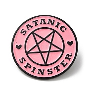 Magic Array Pentagram Enamel Pins, Black Alloy Brooch for Women's Backpack Clothes, Flat Round, Pink, 30x1.7mm(JEWB-P030-A01)