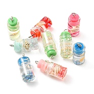 Translucent Resin Pendants, Drink Charms, Glass Bottle with Shell Inside and Metal Loops, Mixed Color, 22.8x10mm, Hole: 2mm, about 10pcs/bag(RESI-D067-01C)