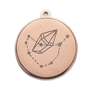 304 Stainless Steel Pendants, Flat Round with Star & Diamond, Rose Gold, 28x25x1.4mm, Hole: 2mm(STAS-C032-02RG)