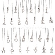 Alloy Rhinestone Letter Pendant Necklaces, 304 Stainless Steel Chain Necklaces for Women, Letter A~Z, 15.75 inch(40cm), 26pcs/set(NJEW-JN04886)