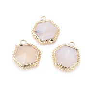 Natural Agate Pendants, with Brass Findings, Faceted, Hexagon, Golden, 47~48x44~45x12mm, Hole: 8mm(G-L509-25G)