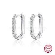 Oval Rhodium Plated 925 Sterling Silver with Rhinestone Hoop Earrings, with 925 Stamp, Platinum, 21x15mm(IL6021-1)