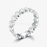 Platinum Rhodium Plated 925 Sterling Silver Heart Finger Rings, with Enamel, White, Inner Diameter: 17mm(FL0127-5)