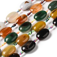 Natural Agate Beads Strands, Dyed & Heated, Flat Oval, Mixed Color, 23.5~25x16.5~18.5x9~10mm, Hole: 2mm, about 13pcs/strand, 18.11''(46cm)(G-K334-02)