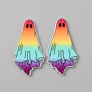 Halloween Printed Opaque Acrylic Pendants, Ghost Charm, Colorful, 45x24.5x2mm, Hole: 1.6mm(SACR-WH0006-23A)