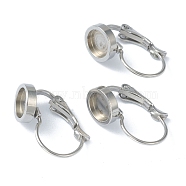 304 Stainless Steel Leverback Earring Findings, with Flat Round Trays Setting for Cabochon, Stainless Steel Color, Tray: 6mm, 18x8x12mm, Pin: 0.8mm(KK-H152-09A-P)