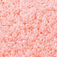 MIYUKI Round Rocailles Beads, Japanese Seed Beads, (RR517) Baby Pink Ceylon, 8/0, 3mm, Hole: 1mm, about 422~455pcs/10g(X-SEED-G008-RR0517)