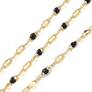 Ion Plating(IP) 304 Stainless Steel Dapped Chains, Enamel Style, Real 18K Gold Plated, Soldered, with Spool, Polished, Black, 4x2x0.3mm, about 32.81 Feet(10m)/Roll(STAS-P368-02G-01)