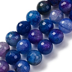 Natural Dragon Veins Agate(Dyed & Heated) Beads Strands, Faceted, Round, Medium Blue, 15~16mm, Hole: 1.5mm, about 25pcs/strand, 14.96''~15.55''(38~39.5cm)(G-K390-A08-01)