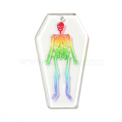 Printed Acrylic Pendants, for Halloween, Coffin with Skeleton Charm, Colorful, 45x24x3mm, Hole: 1.8mm(MACR-F072-12C)