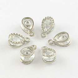 Teardrop Alloy Charms, with Cubic Zirconia, Platinum, 13x8x6mm, Hole: 1mm(X-ZIRC-R007-038A-02)