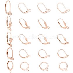 Elite 20Pcs 5 Style  Vacuum Plating 304 Stainless Steel Leverback Earring Findings, with Loop, Rose Gold, 14.5x12x2mm, Hole: 1mm, Pin: 0.8x1mm, 4pcs/style(STAS-PH0001-57)