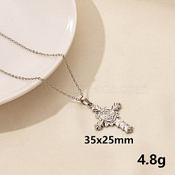 Vintage Stainless Steel Cross with Rose Pendant Lock Collarbone Chain Necklace for Women(KO0043-11)