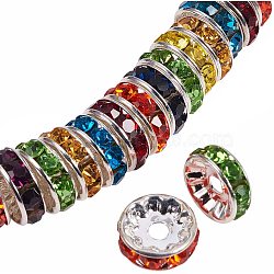 Brass Grade A Rhinestone Rondelle Spacer Beads, Nickel Free, Silver, 8x3.8mm, Hole: 1.5mm(KK-PH0010-24S-NF)